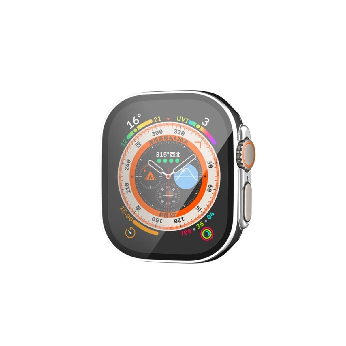 Apple Watch Ultra 49mm Legend Camlı Kasa Ekran Koruyucu - Siyah-gümüş