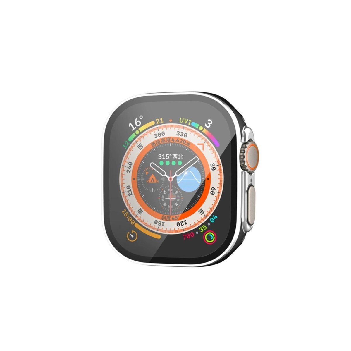 Apple Watch Ultra 49mm Legend Camlı Kasa Ekran Koruyucu - Siyah-gümüş