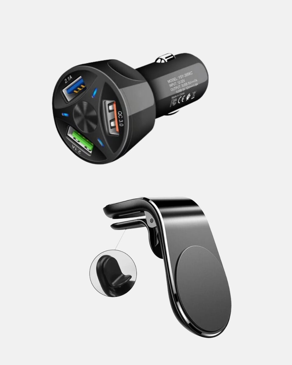 Araç İçi Telefon Tutucu + Quick Charge 3.0 Araç Şarj Cihazı Seti