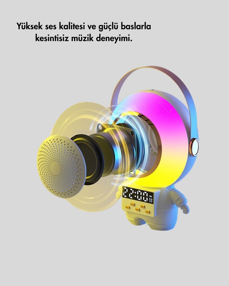Astronot Tasarımlı Bluetooth Speaker ve Kablosuz Mikrofon Karaoke Seti