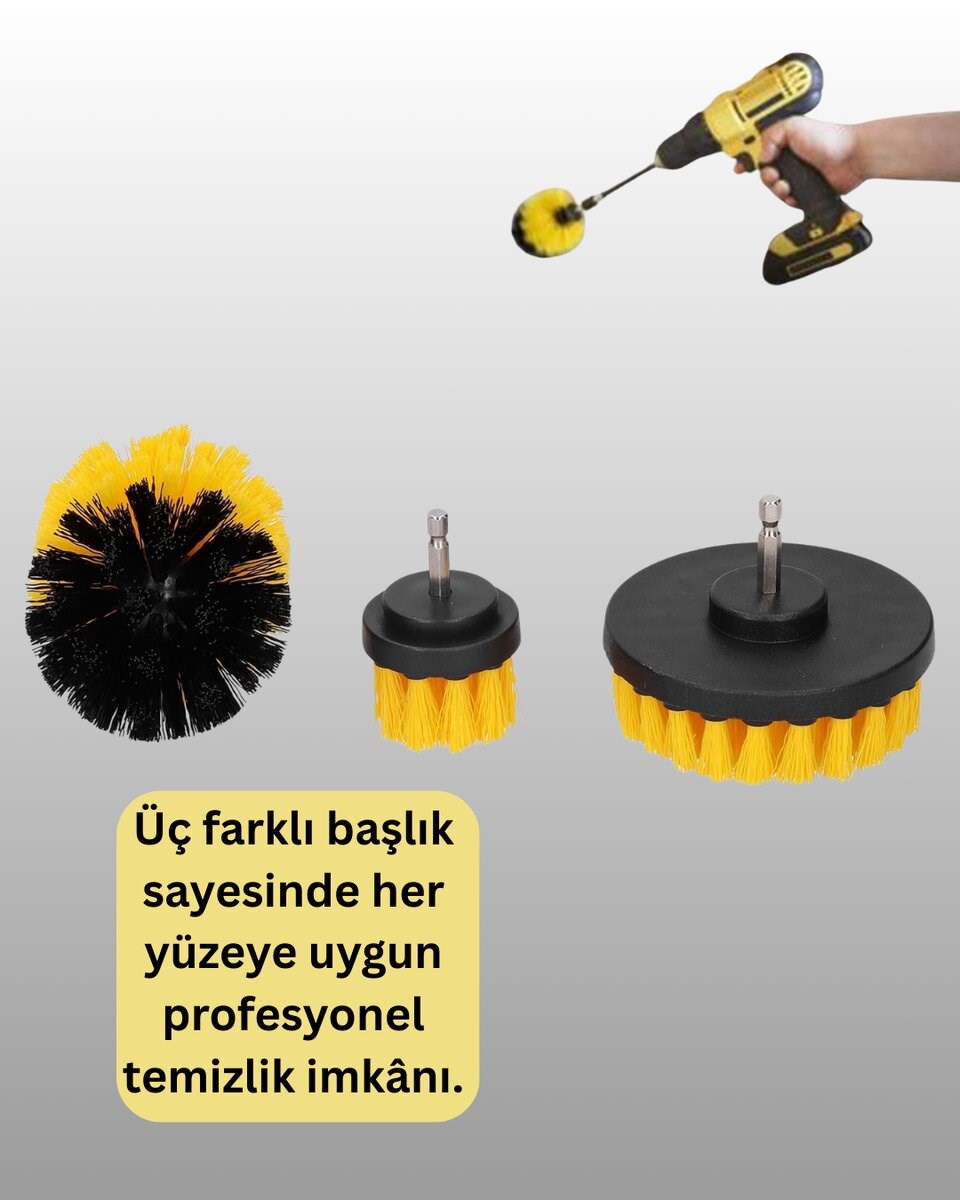 Banyo ve Mutfak İçin Matkap Ucu Temizlik Fırçası 3’lü Set