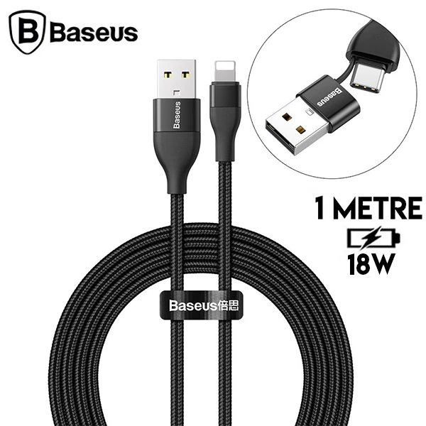 Baseus 2in1 Dual Output Cable/USB-A+Type-C İPhone 18W Hızlı Şarj Usb Kablo 1m-(1903)