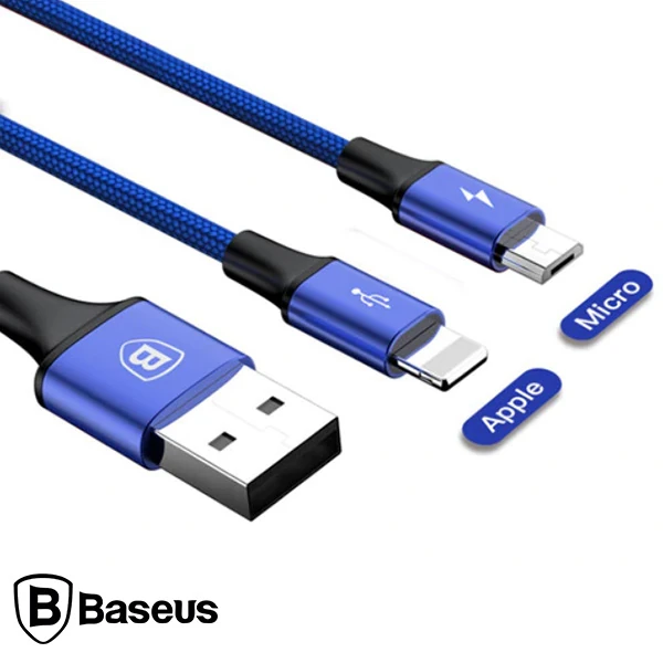 Baseus Rapid Series 2in1 İphone+ Micro Usb 3.0A Usb Kablo Şarj 120cm-(1903)