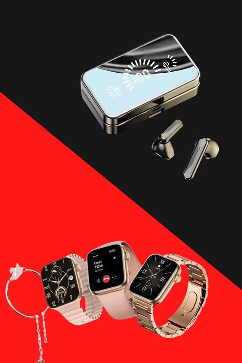 Bileklikli Amoled Ekran Akıllı Saat ve Dijital Göstergeli Kablosuz Bluetooth Kulaklık ANC/ ENC