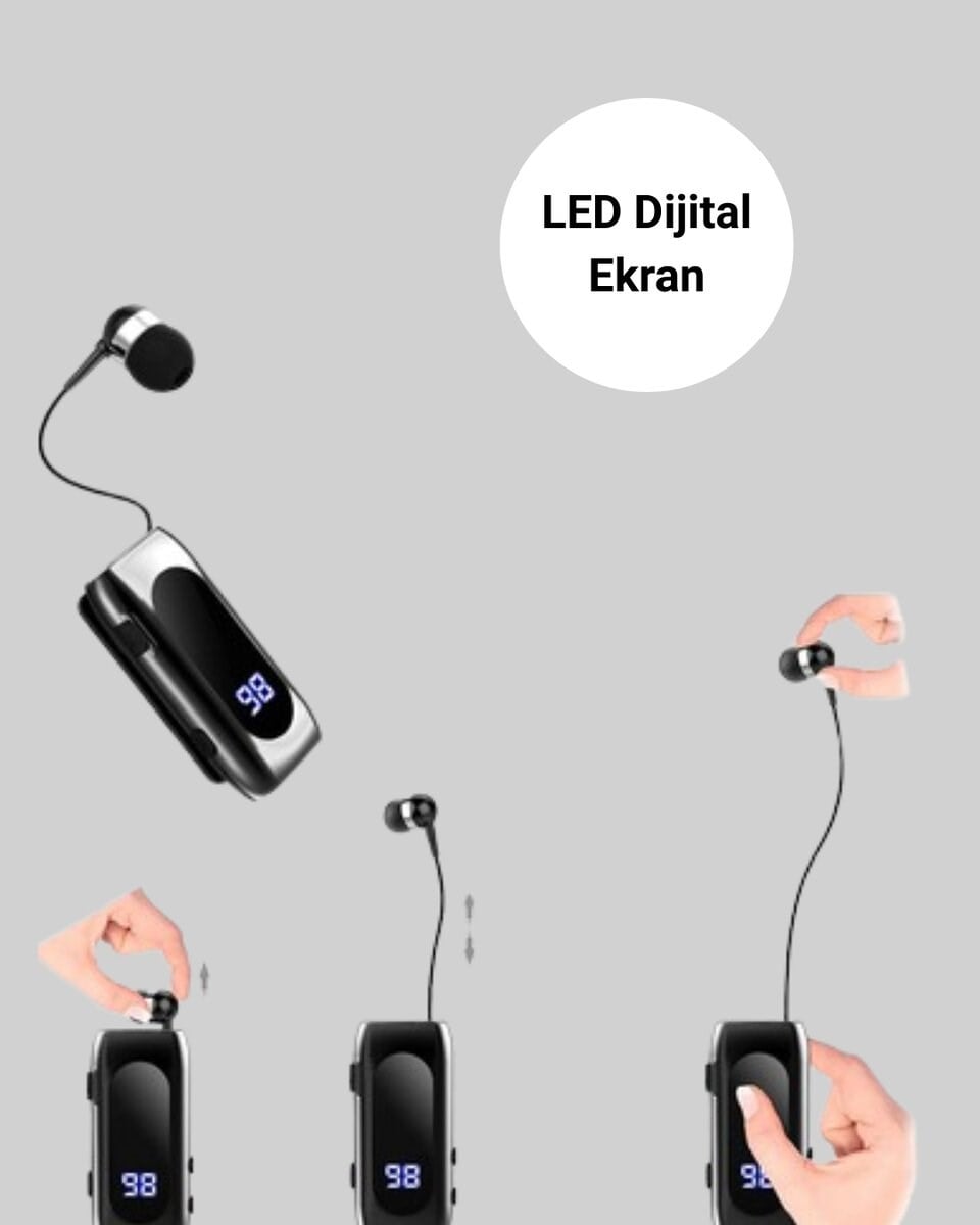 Bluetooth 5.2 Klipsli Kablosuz Kulaklık – Dijital Ekran & Titreşimli Uyarı
