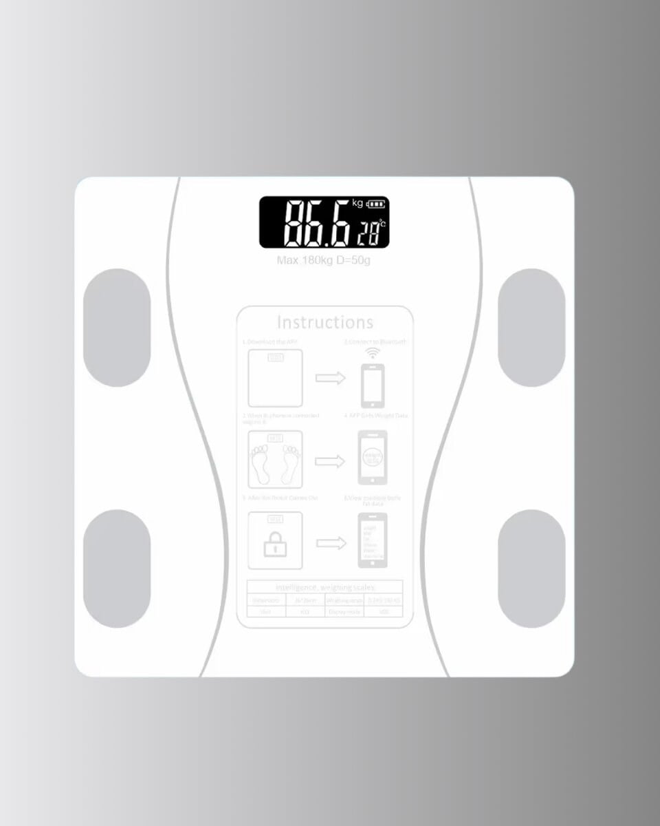 Bluetooth Akıllı Tartı – 8 Fonksiyonlu Dijital Baskül, 180 kg Kapasiteli