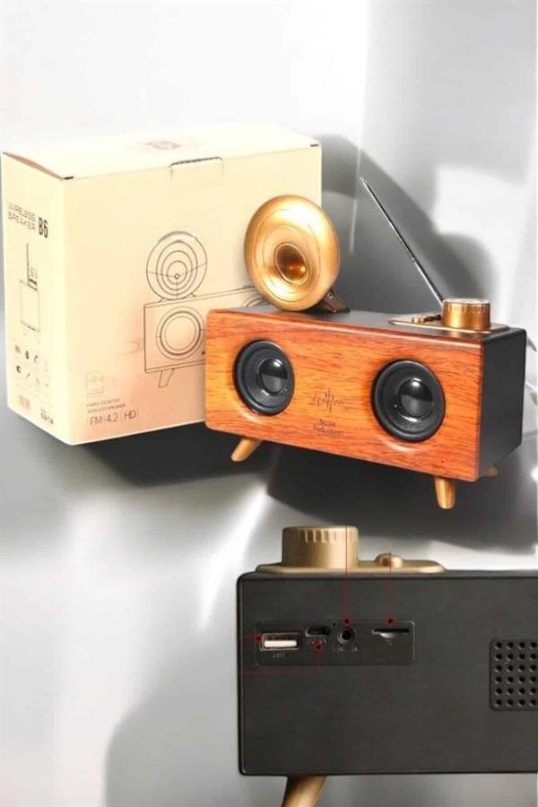 Bluetooth Hoparlör Ahşap Klasik Retro Gramofon Bluetooth Müzik Kutusu