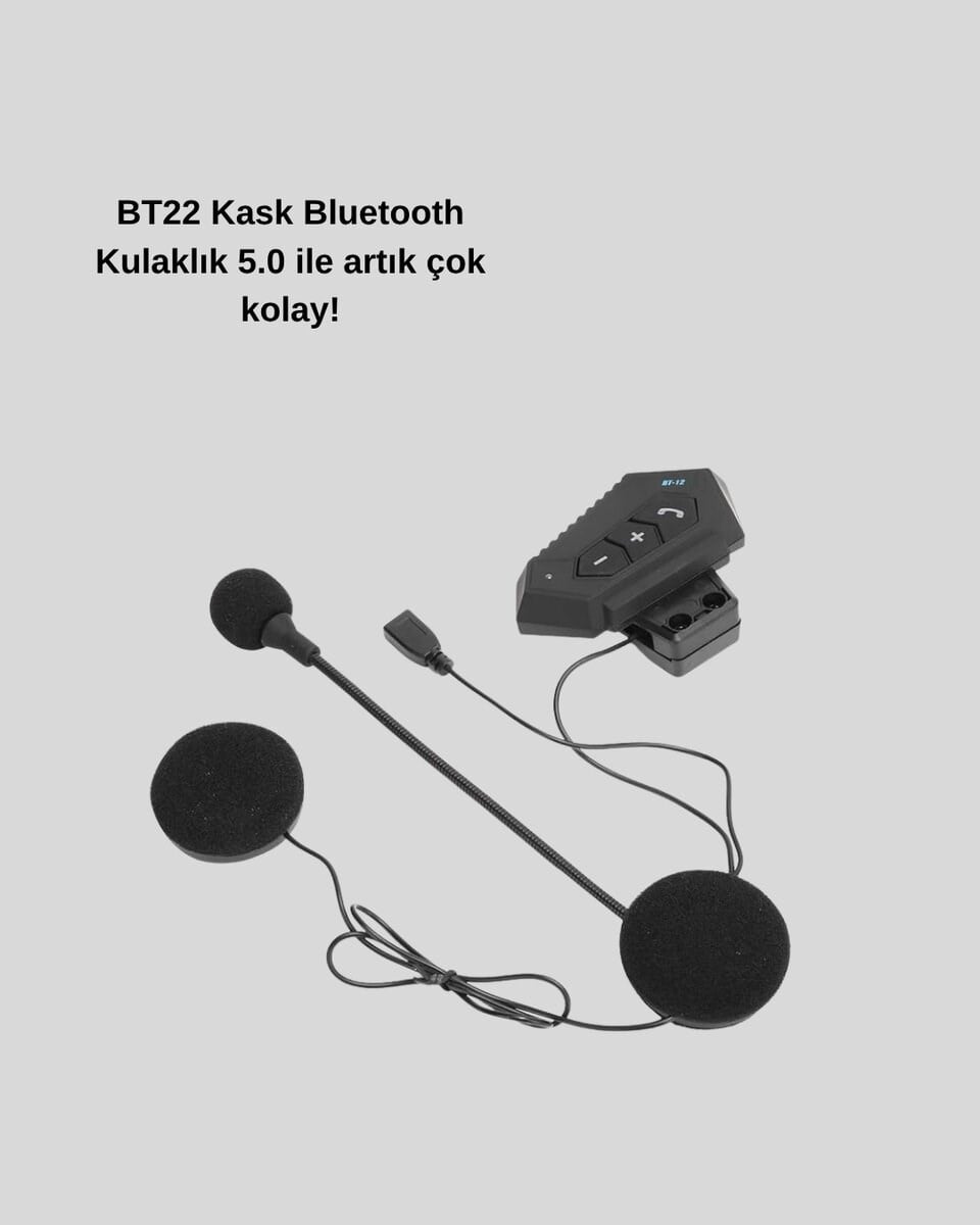 BT22 Kablosuz Kask Kulaklığı – Bluetooth 5.0, Intercom, Su Geçirmez ve Uzun Ömürlü Batarya