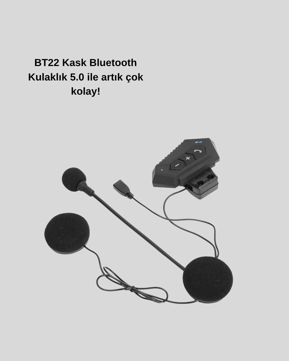 BT22 Kask Bluetooth Kulaklık 5.0 – Suya Dayanıklı, Gürültü Önleyici, Uzun Pil Ömürlü