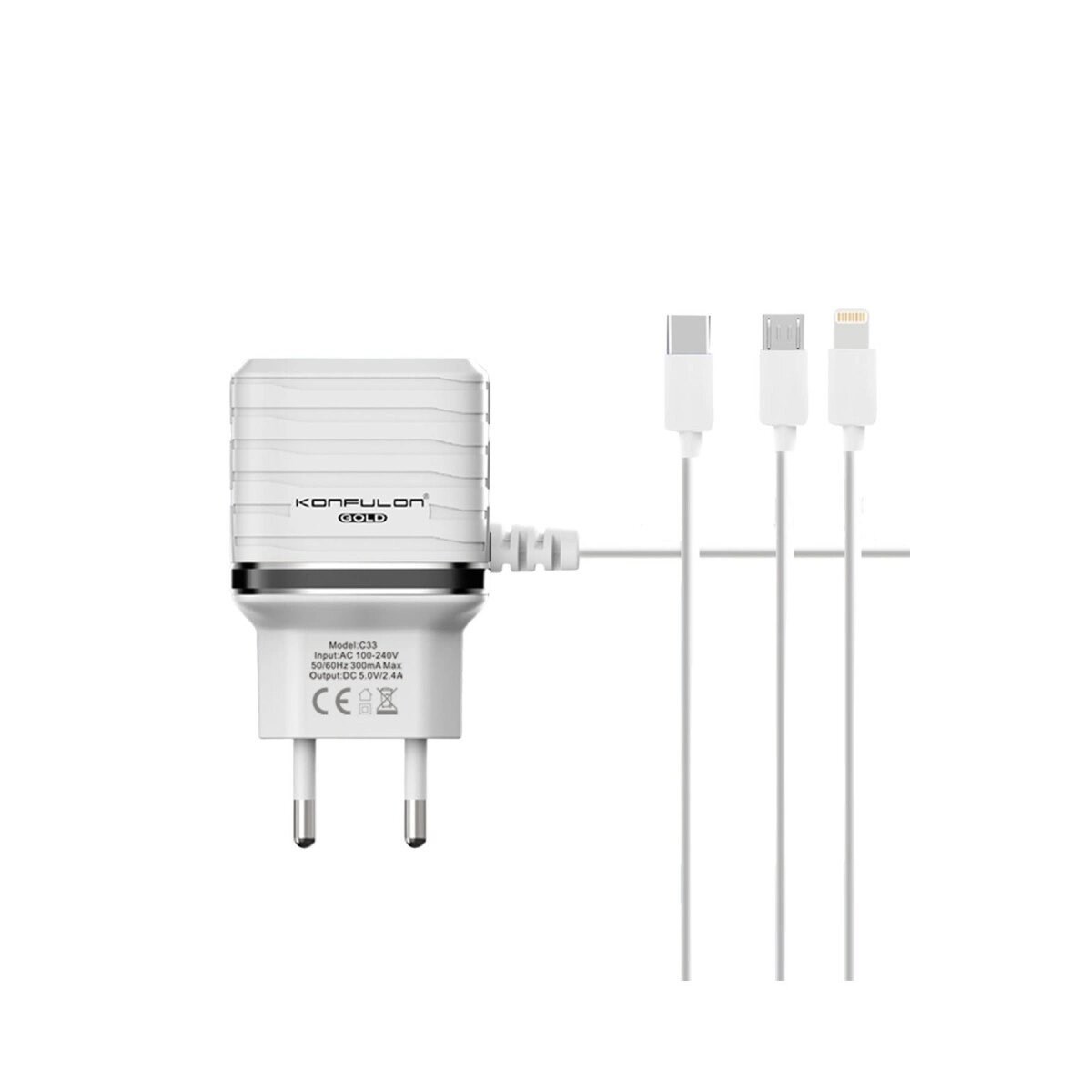 C33 Hızlı Şarj Cihazı 3in1 (dahili Micro Usb Kablolu)