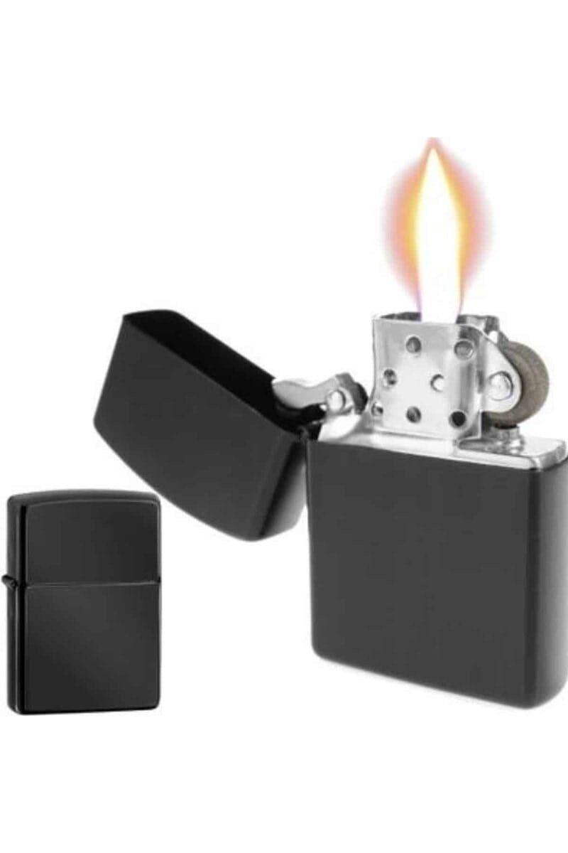 Çakmak Parlak Siyah Zippo Benzinli Çakmak Cep Boy Doldurulabilir