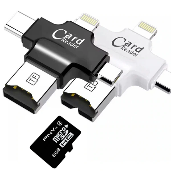 Card Reader 4in1 Type-C- İphone Lightning-Micro Usb Hafıza Kart Okuyucu-(1903)