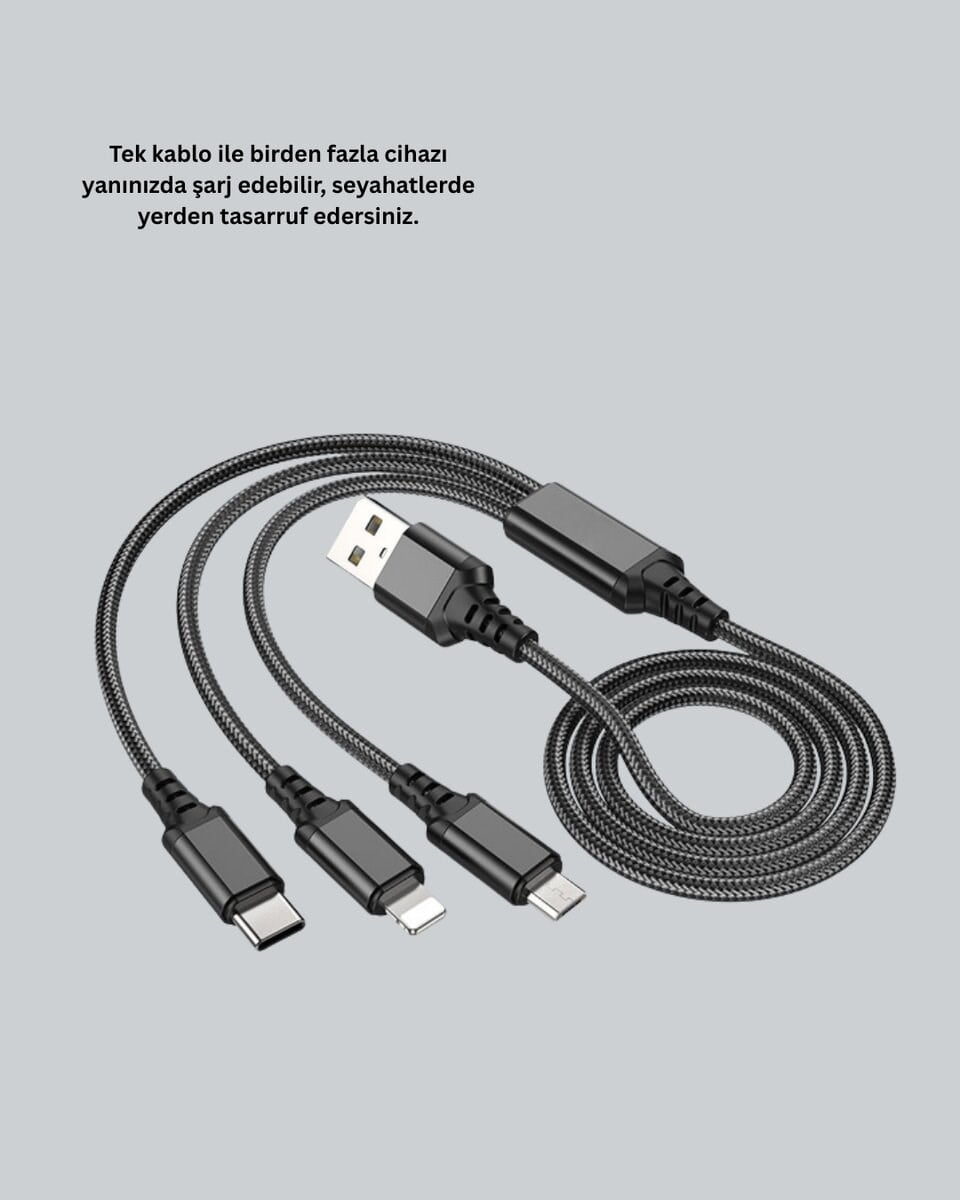 Çoklu USB Şarj Kablosu – 1,2m Hızlı Şarj, 3A Güçlü Akım