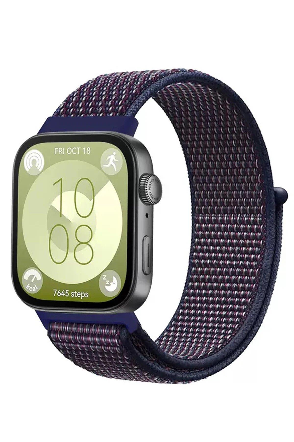 CPT05 Huawei Fit 4 Hasırlı Cırtcırtlı Kordon - Mavi-Beyaz