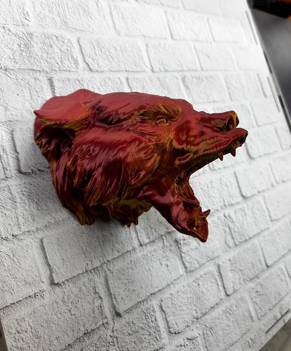 Dekoratif Asılabilir Jaguar Başı 3D Duvar Heykeli Gold Red 20x16 cm