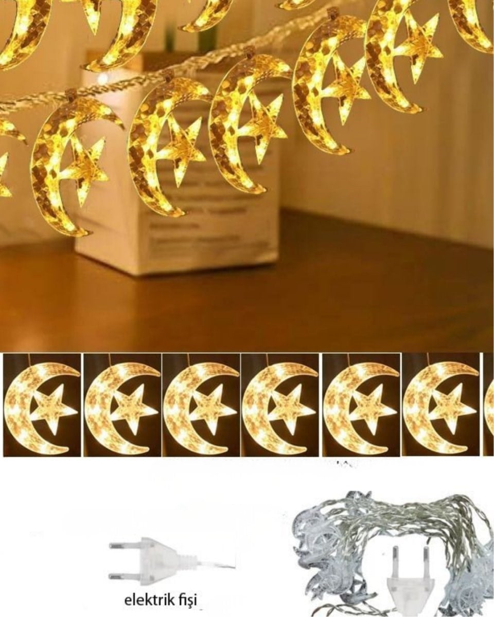 Dekoratif Ay Yıldız Perde Işığı Sıcak Beyaz Festival ve Ev Süsleme