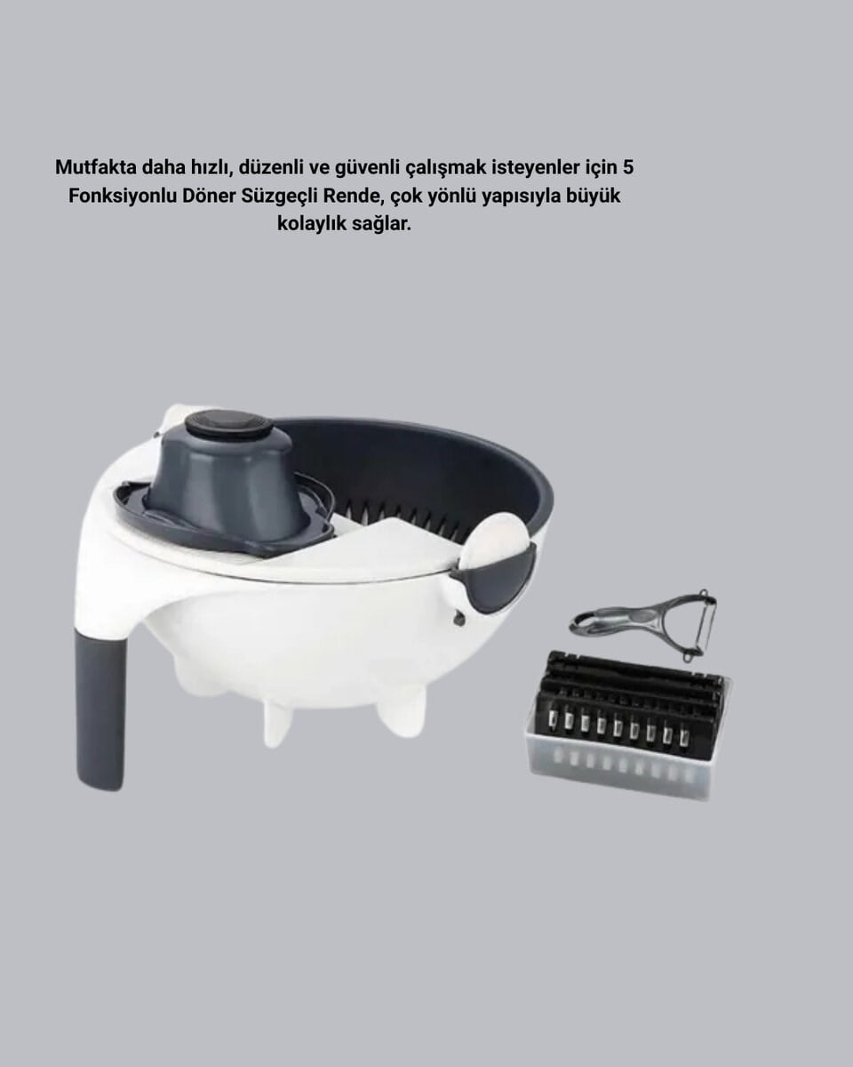 Döner Mekanizmalı 5’i 1 Arada Süzgeçli Rende Sebze Meyve Doğrama Cihazı