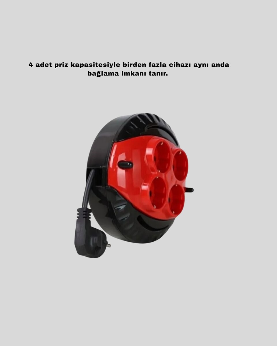 Ev ve Ofis İçin 3 Metre Kablolu 4 Priz Makarası