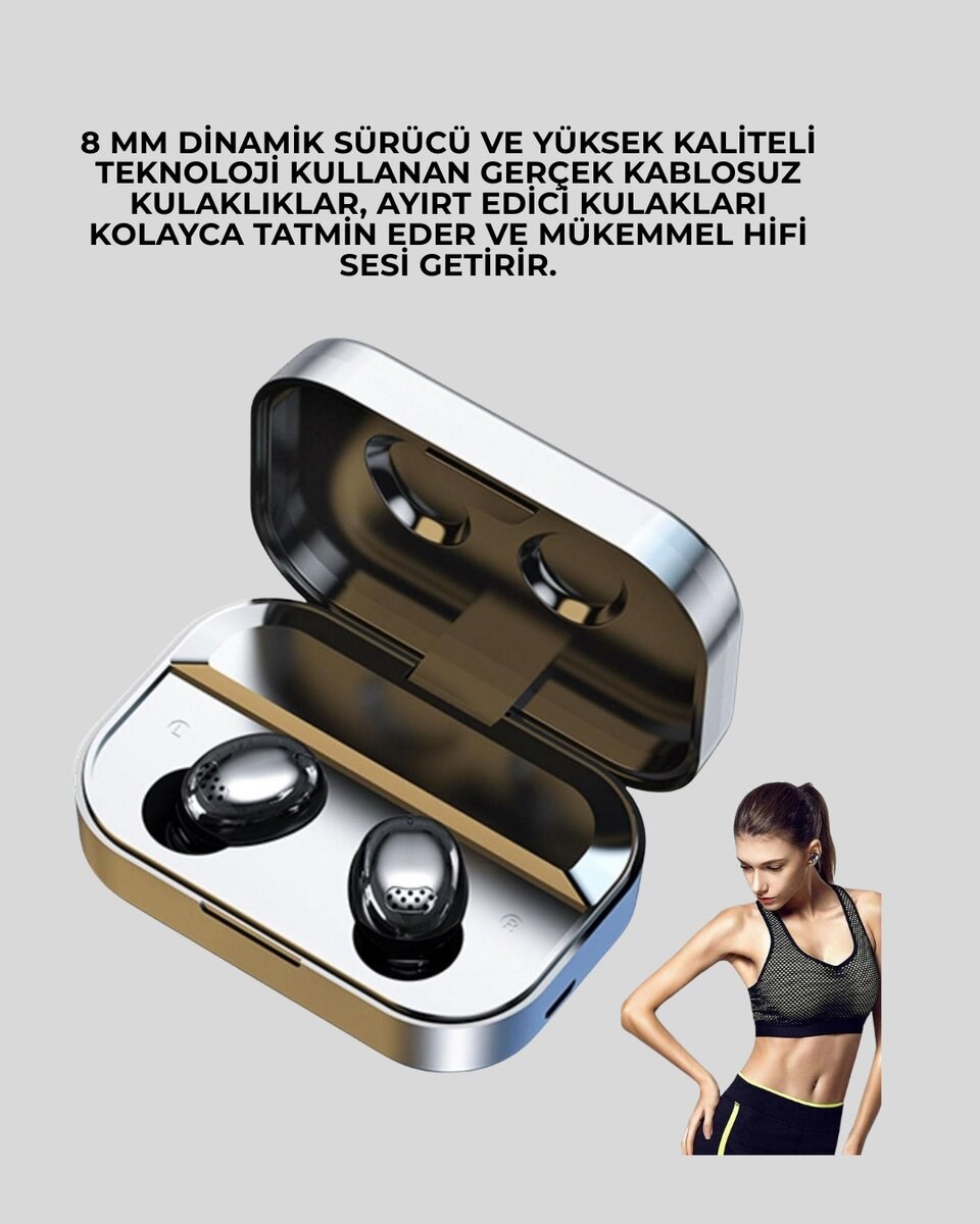 Gerçek Kablosuz Kulaklık – Bluetooth 5.0, Şarj Kutulu, Parmak İzi Kontrollü