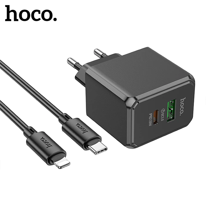 HOCO CS14A Ocean PD20W+QC3.0  Girişli Hızlı Şarj Başlığı Ve Type-C To iPhone Lightning Kablo-(1903)