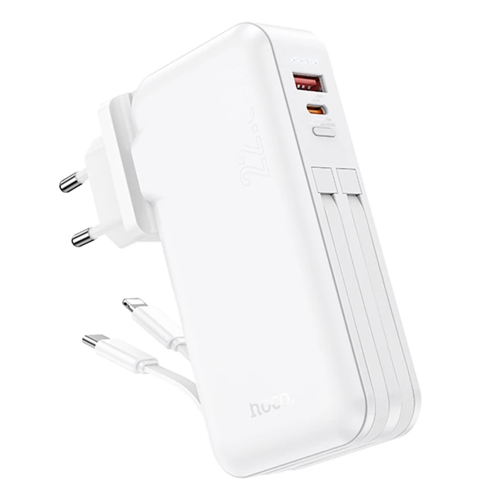 Hoco J126 USB-A+Type-C Çıkışlı Type-c+Lightning Kablolu 10000mAh Powerbank Şarj Aleti-(1903)