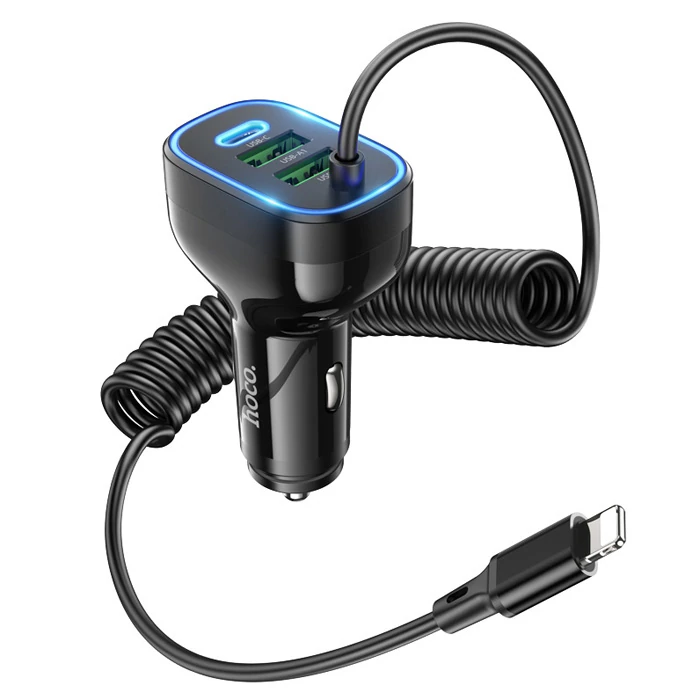 HOCO NZ11A 30W 2 USB+ Type-C Girişli iPhone Kablolu Araç Çakmaklık Şarj Aleti-(1903)