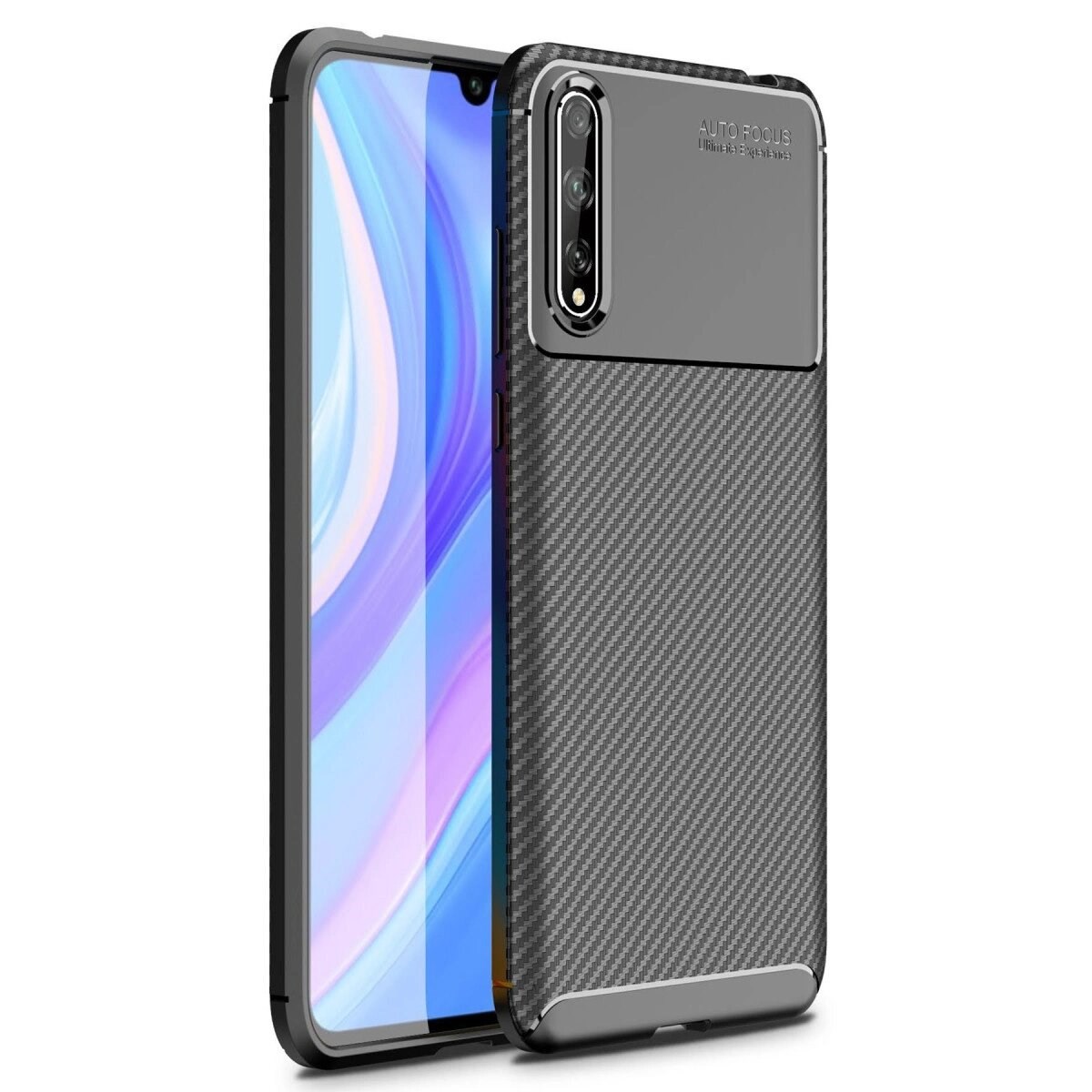 Huawei P Smart S Kılıf Auto Focus Karbon Kapak - Siyah