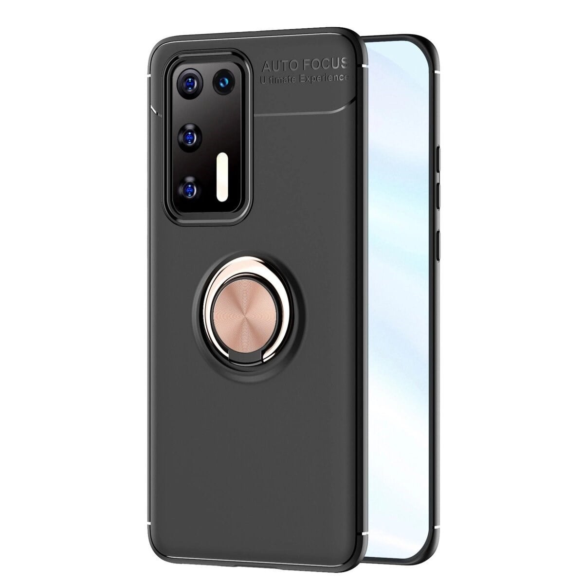 Huawei P40 Kılıf Range Yüzüklü Silikon - Siyah-gold