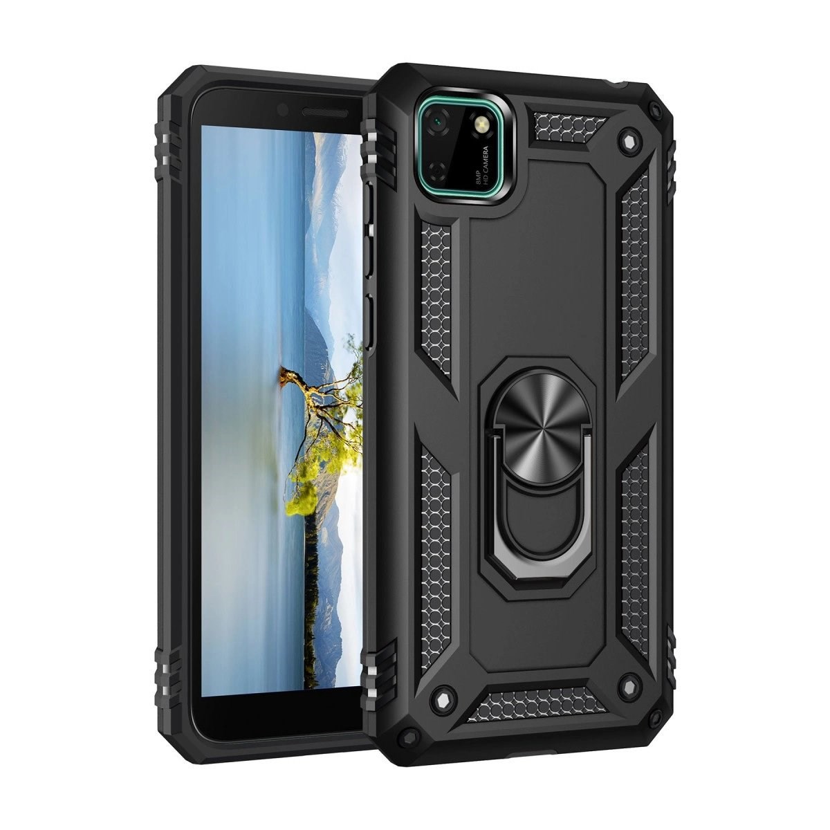 Huawei Y5p Kılıf Sofya Yüzüklü Silikon Kapak - Siyah