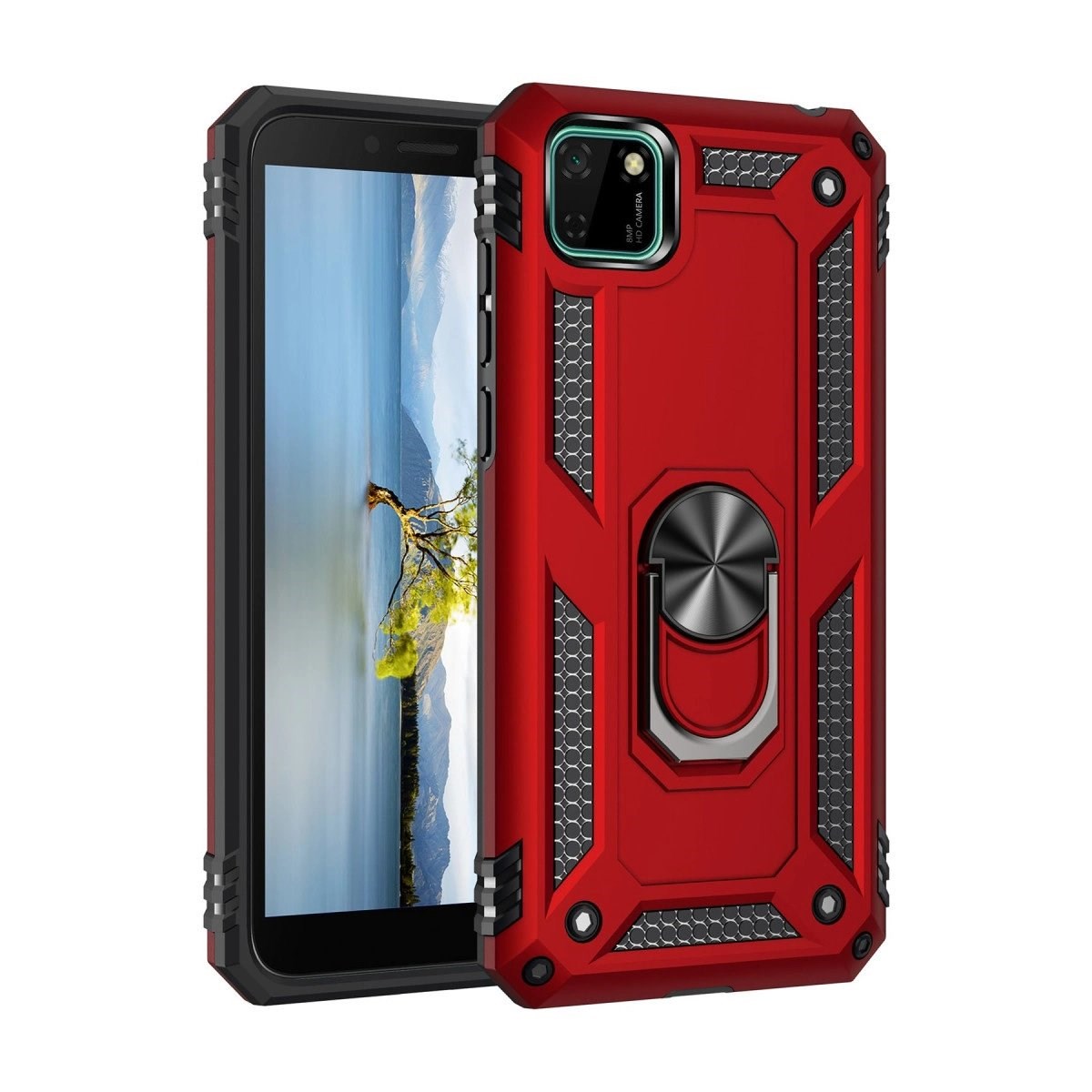 Huawei Y5p Kılıf Sofya Yüzüklü Silikon Kapak - Kırmızı