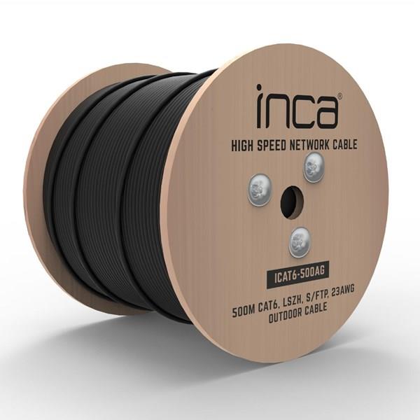 INCA CAT6 S/FTP 23AWG Siyah 500m Makara Outdoor Makaralı LSZH Kablo 0.50mm ICAT6-500AG
