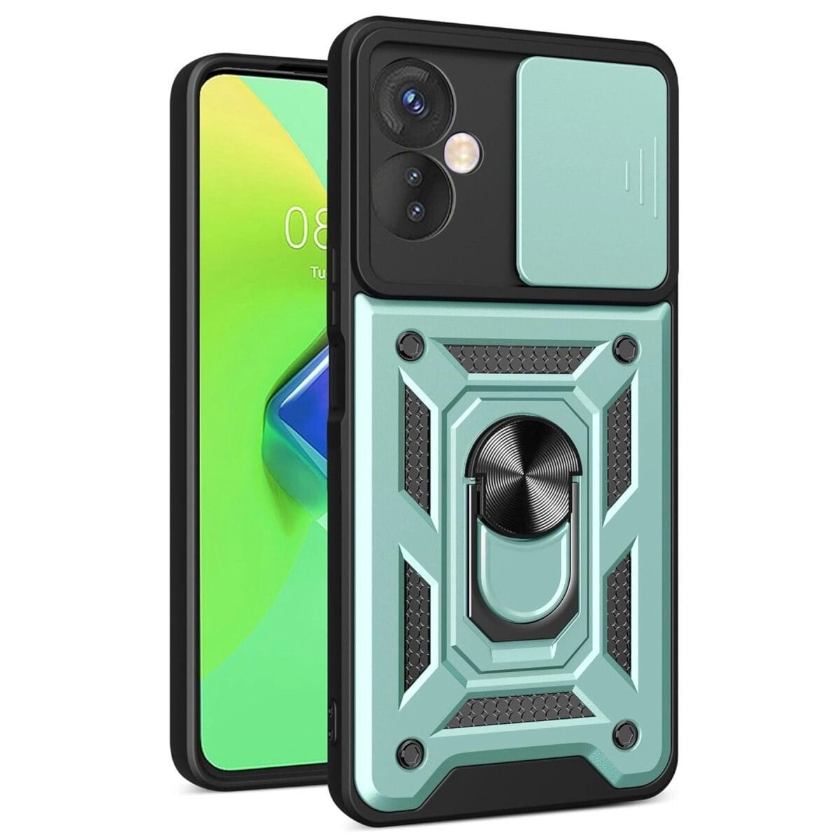 İnfinix Hot 30 4g Kılıf Pars Lens Yüzüklü Silikon - Yeşil