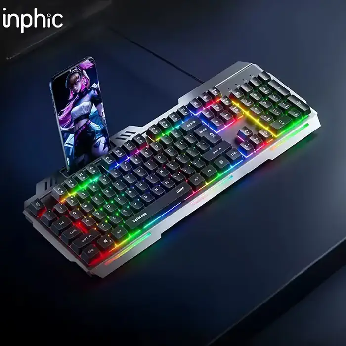 Inphic K2 USB Kablolu Oyun Klavyesi 104-Key Sessiz Oyun Klavyesi Bilgisayar Laptop için Cep telefonu yerleştirme alanı-(1903)