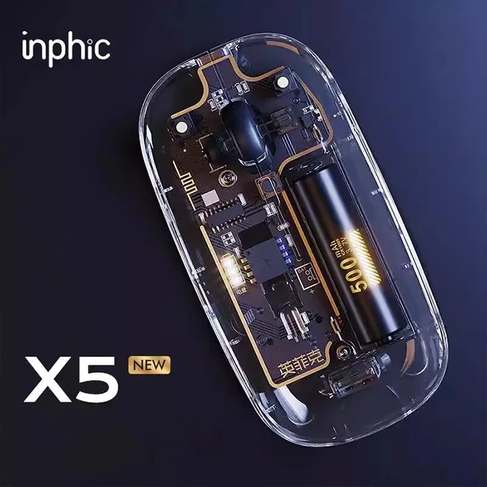 İNPHİC X5 Kablosuz Fare Şarj Edilebilir Sessiz Kullanım 2.4G Transparan USB Mouse-(1903)