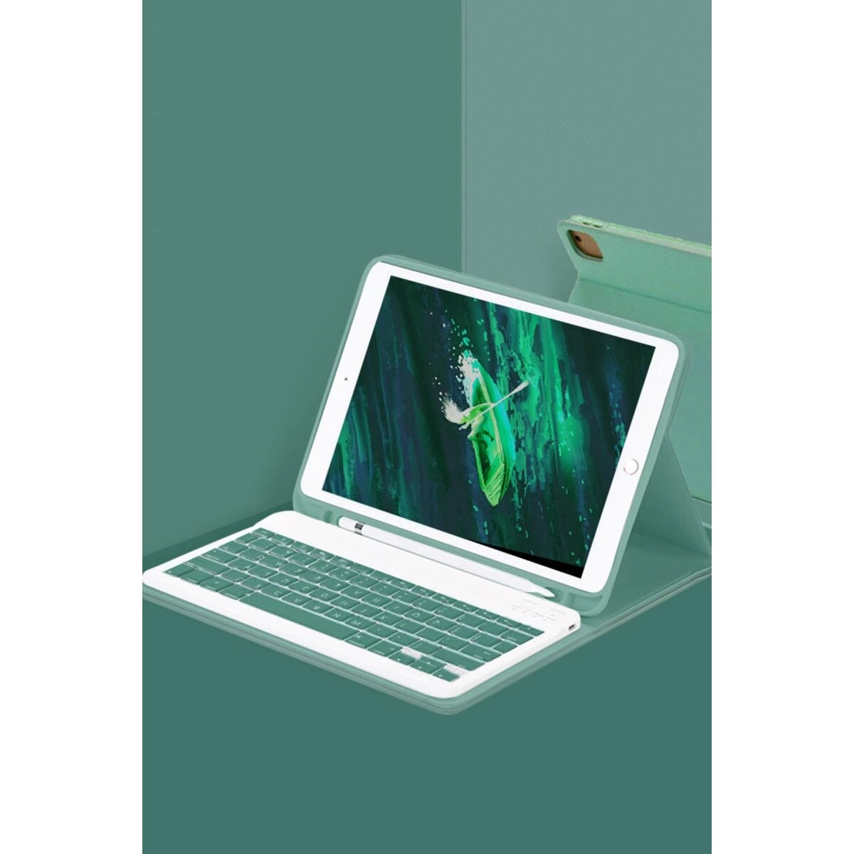 İpad Pro 11 (2022) Kılıf Kc01 Smart Klavyeli Tablet Kılıfı - Koyu Yeşil
