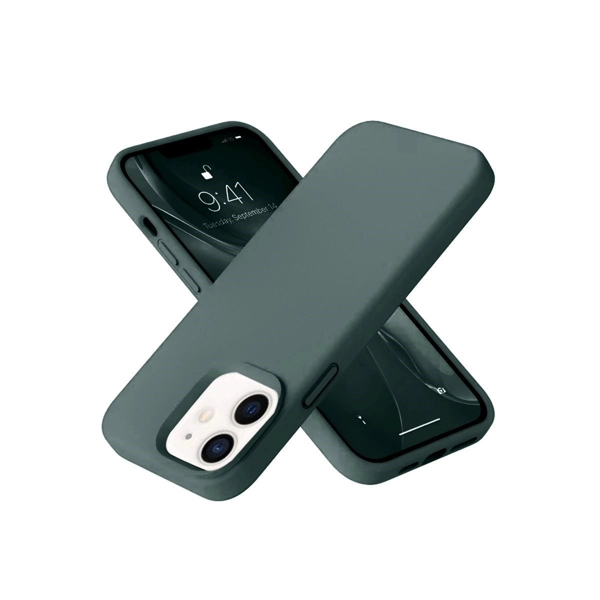 İphone 12 Kılıf Nano İçi Kadife Silikon - Koyu Yeşil