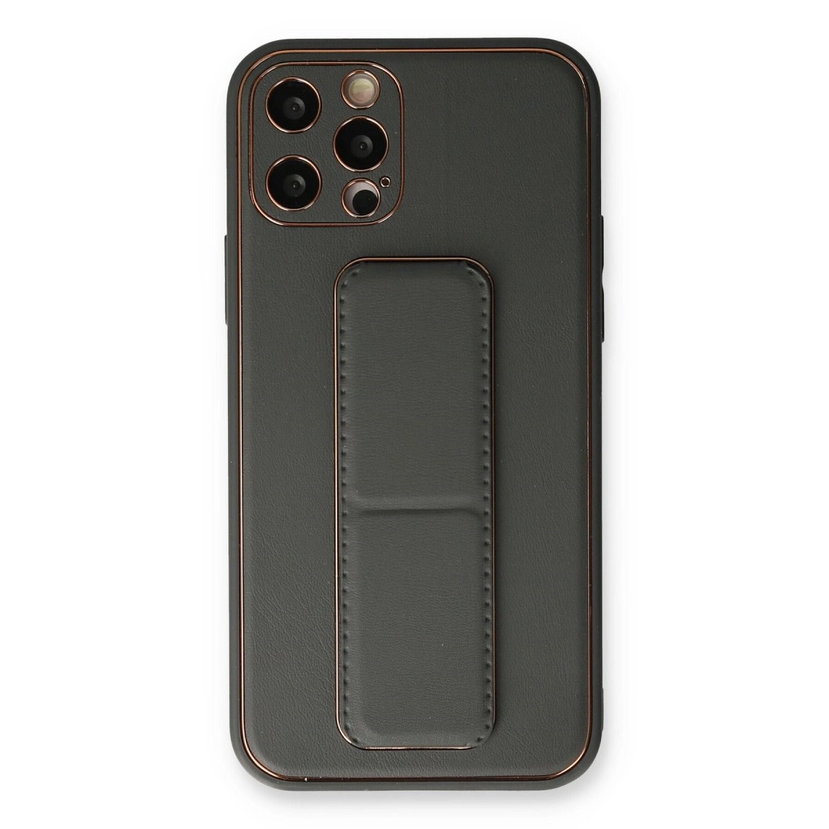 İphone 12 Pro Kılıf Coco Deri Standlı Kapak - Füme