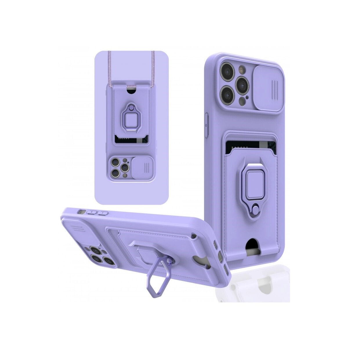 İphone 12 Pro Max Kılıf Zuma Kartvizitli Yüzüklü Silikon - Lila