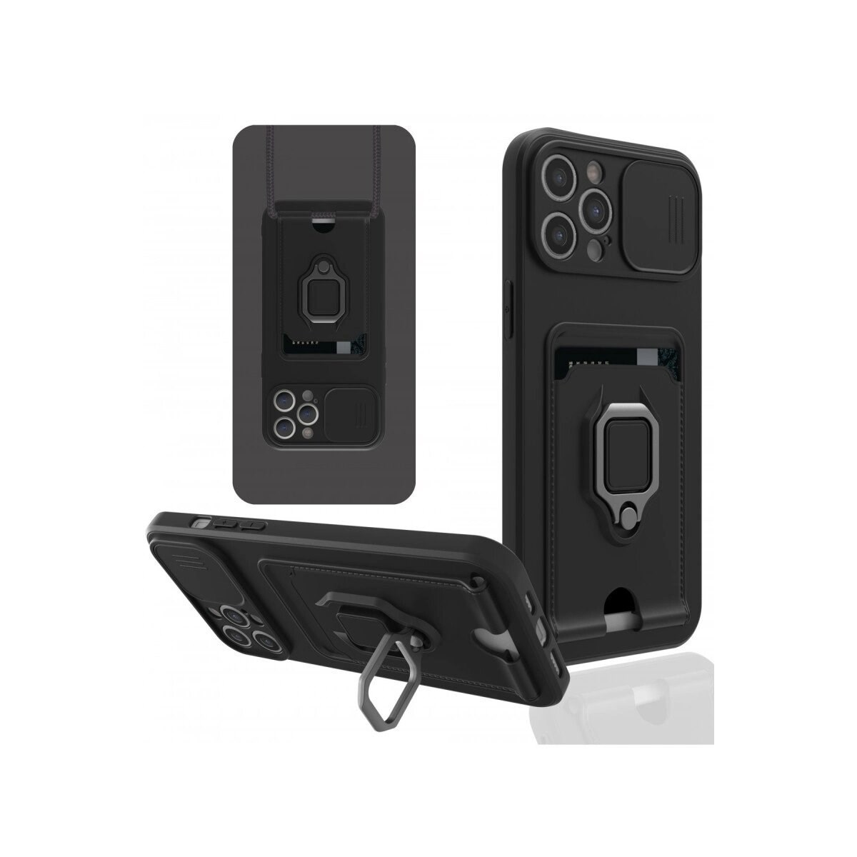 İphone 12 Pro Max Kılıf Zuma Kartvizitli Yüzüklü Silikon - Siyah