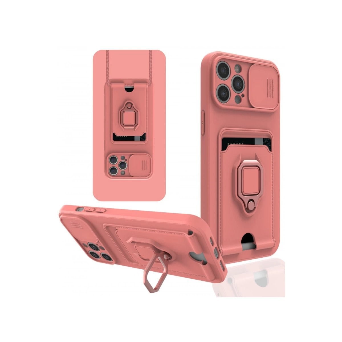 İphone 12 Pro Max Kılıf Zuma Kartvizitli Yüzüklü Silikon - Pembe