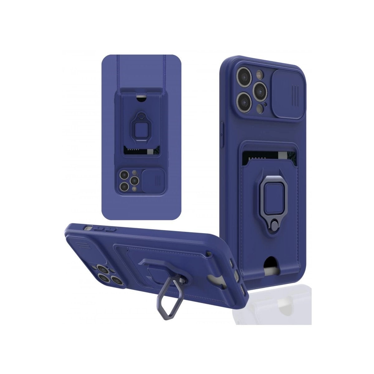 İphone 12 Pro Max Kılıf Zuma Kartvizitli Yüzüklü Silikon - Lacivert