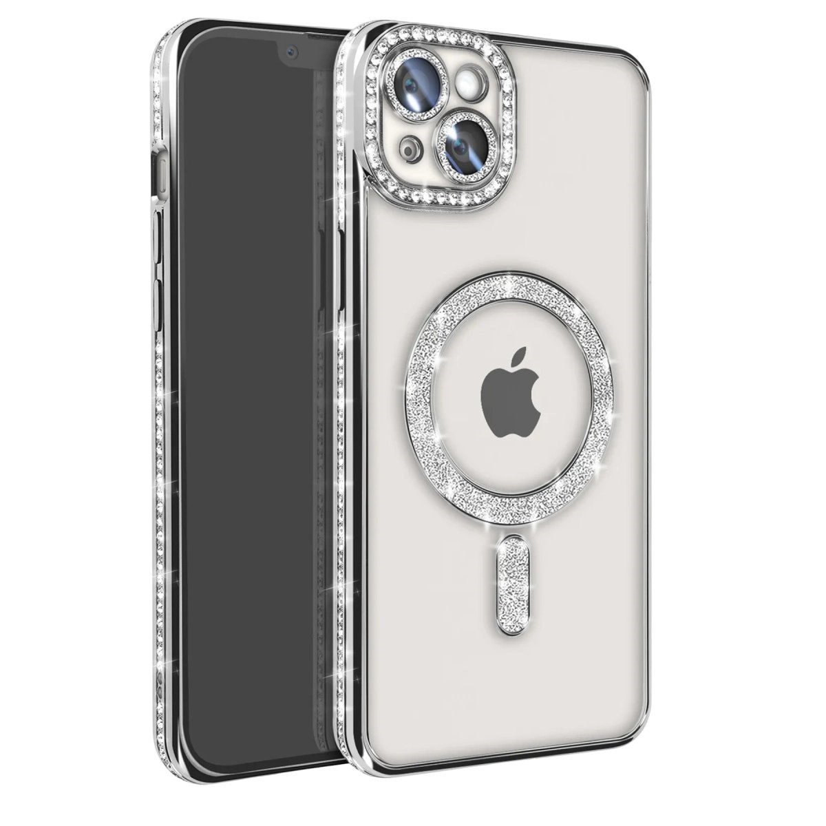 İphone 14 Kılıf Joke Simli Magneticsafe Kılıf - Gümüş