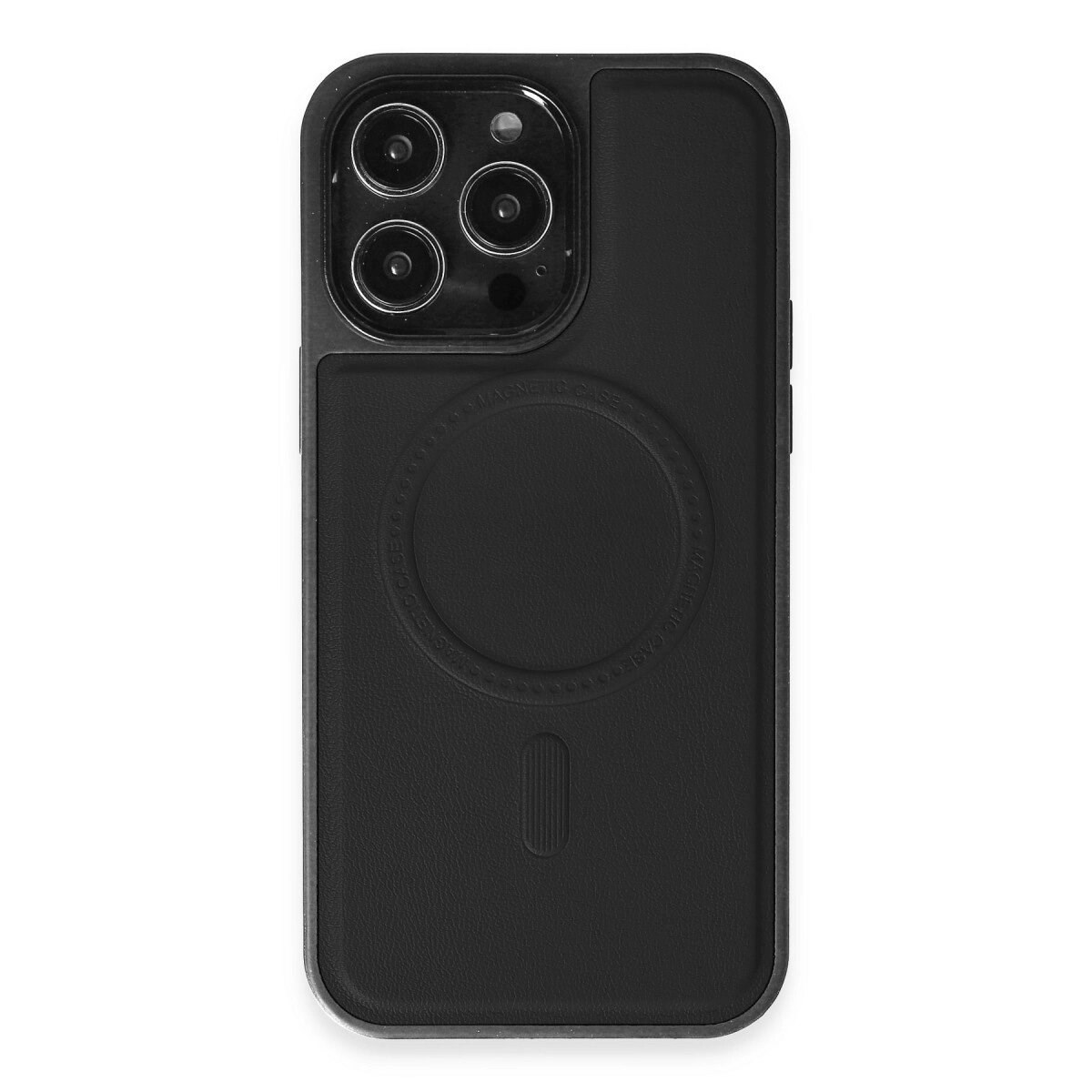 İphone 14 Pro Max Kılıf Ozzi Magsafe Deri Kapak - Siyah