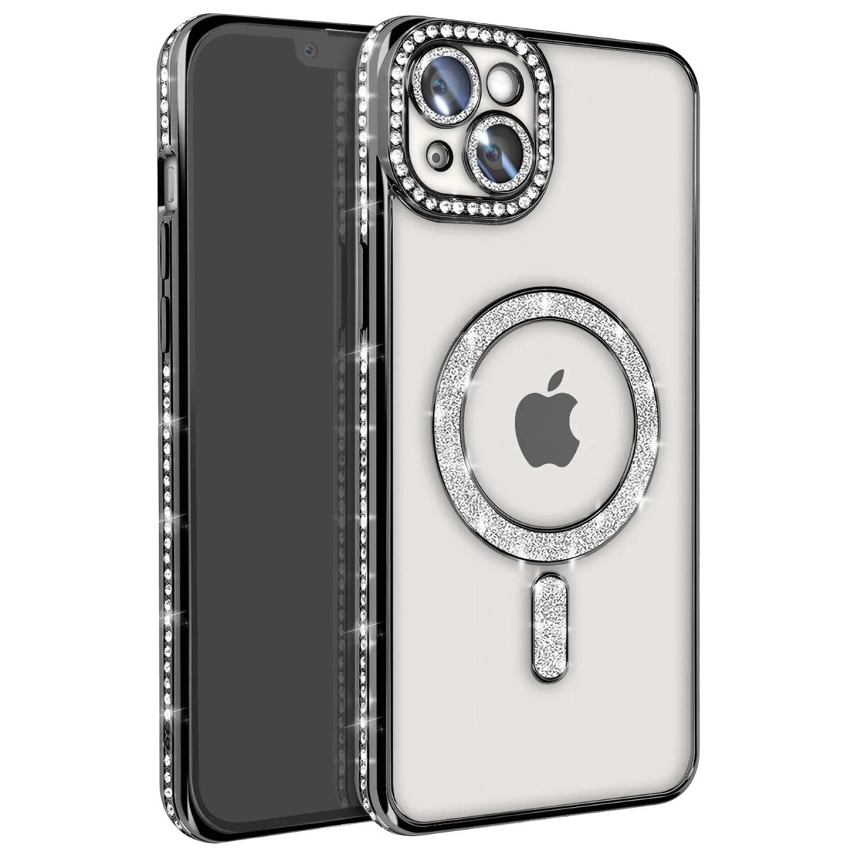 İphone 15 Kılıf Joke Simli Magneticsafe Kılıf - Siyah