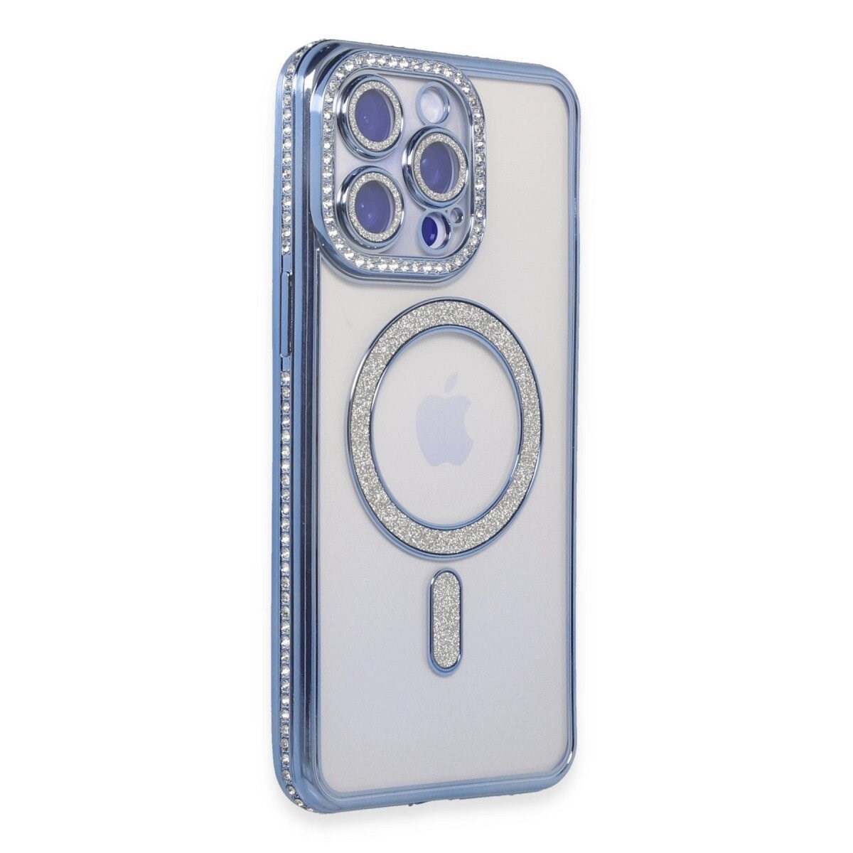 İphone 15 Pro Kılıf Joke Simli Magneticsafe Kılıf - Mavi