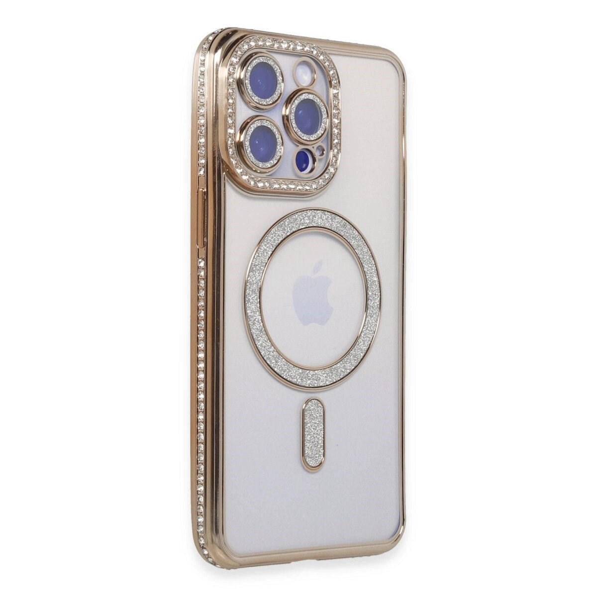 İphone 15 Pro Max Kılıf Joke Simli Magneticsafe Kılıf - Gold