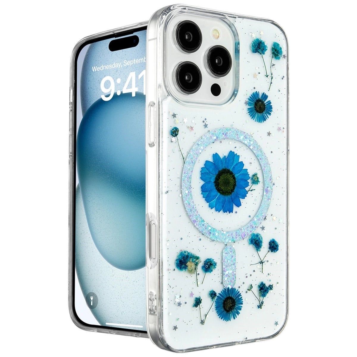 İphone 16 Pro Kılıf Daisy Simli Magsafe Kapak - Mavi