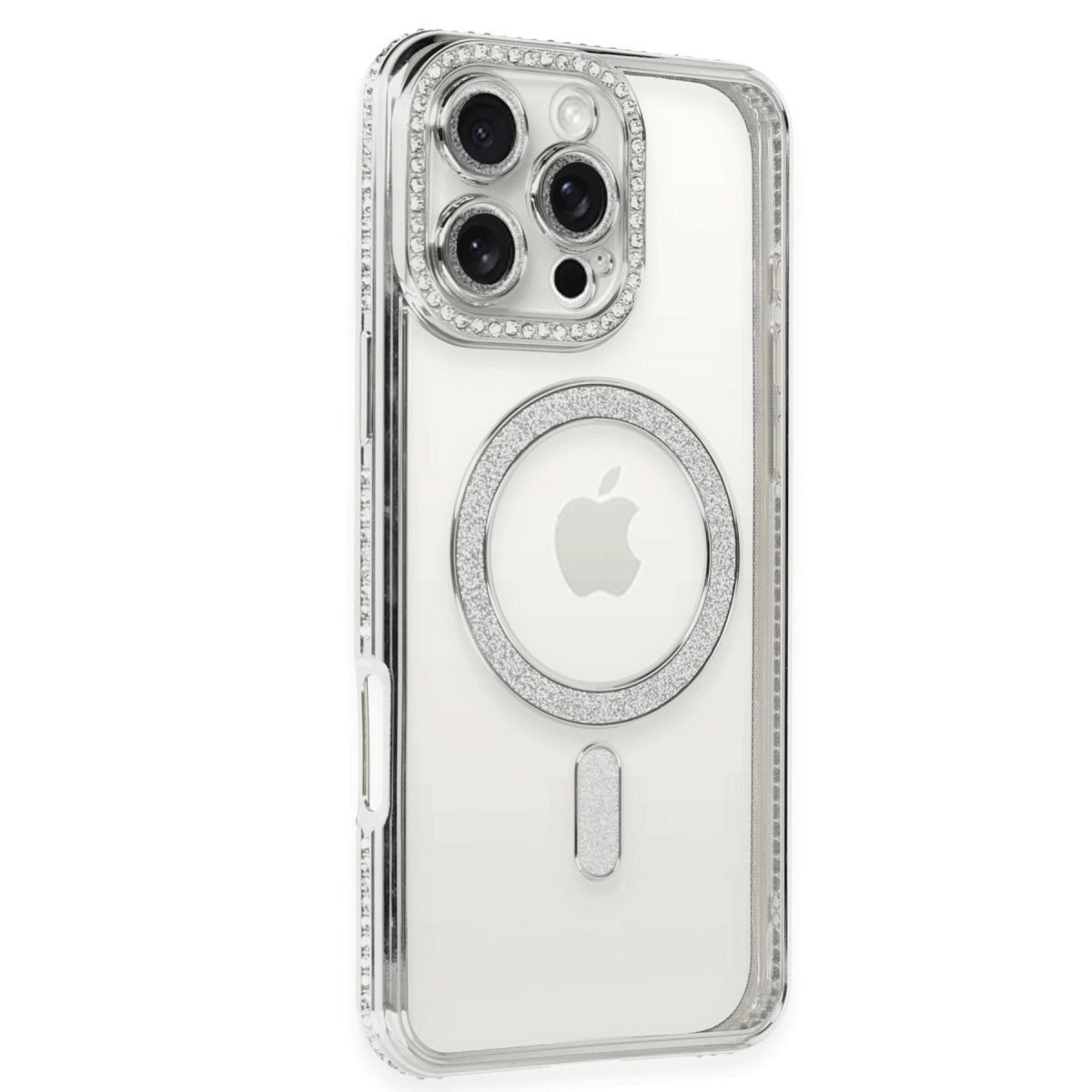 İphone 16 Pro Kılıf Joke Simli Magneticsafe Kılıf - Gümüş
