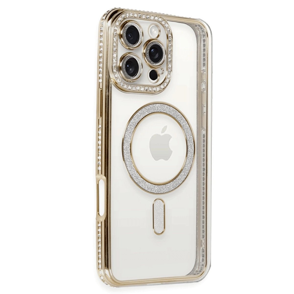 İphone 16 Pro Kılıf Joke Simli Magneticsafe Kılıf - Gold