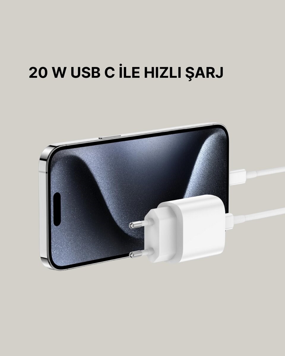 iPhone ve iPad Uyumlu 20W Güvenli USB-C Hızlı Şarj Adaptörü